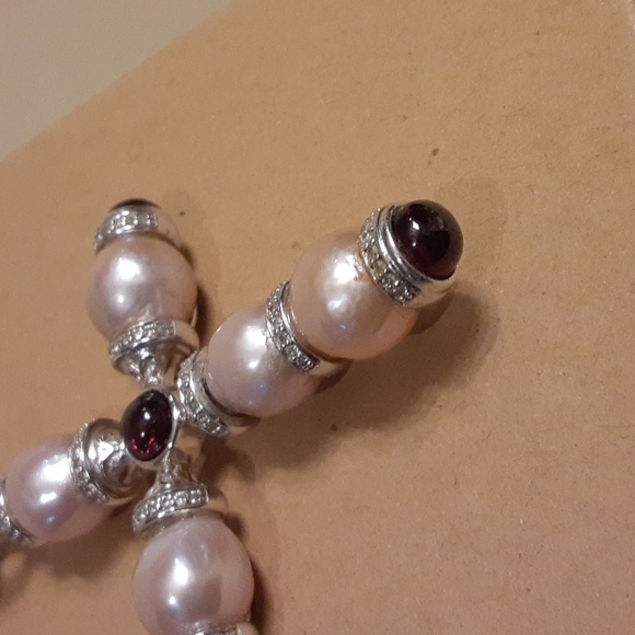 925 Genuine Pearls with Garnet Cabochons end Caps. - Picture 2 of 14